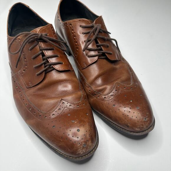 Stacy Adams Garrison Cognac Wingtip Leather Dress Shoes - Picture 3 of 11